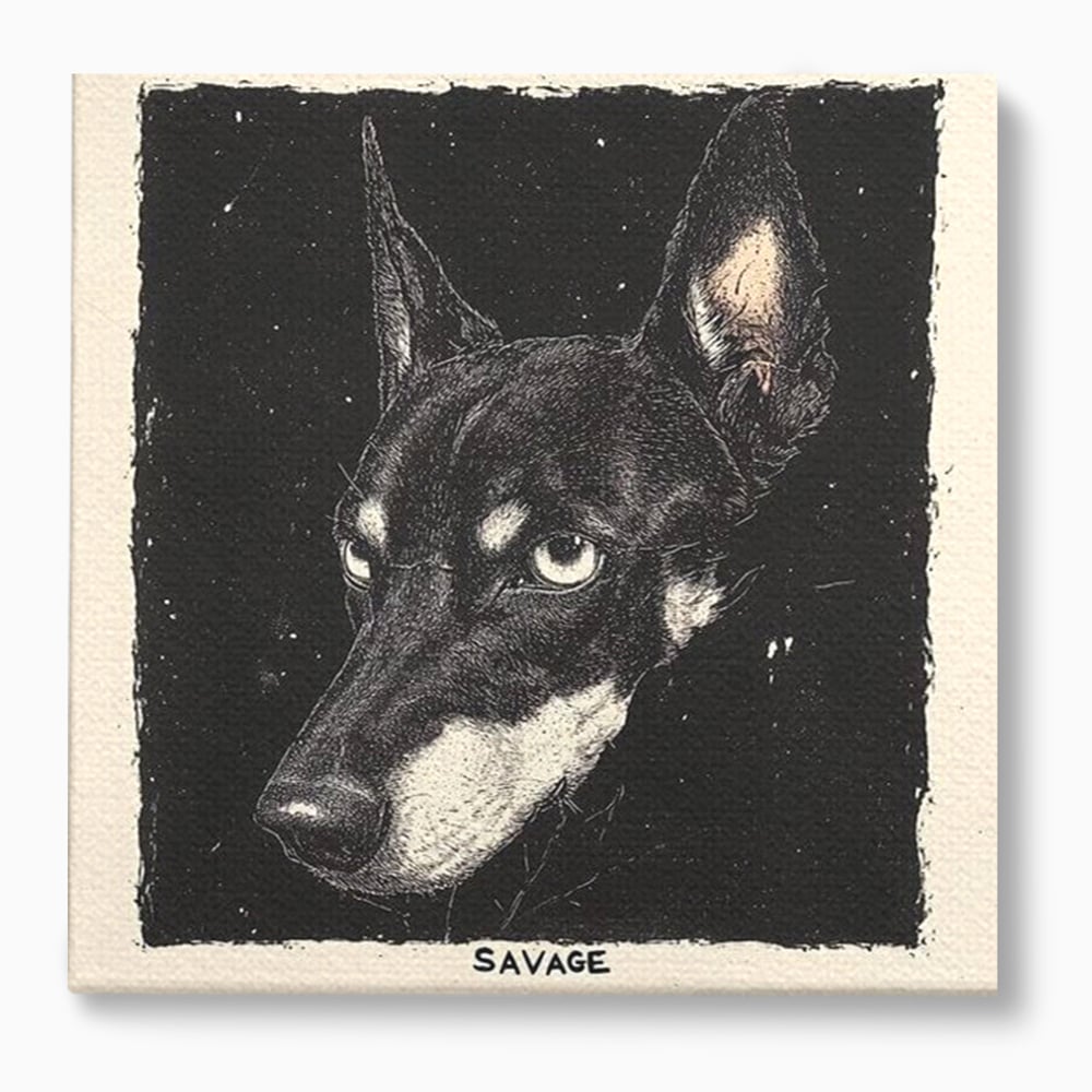 Tablou canvas cu tablou canvas cu portret de caine, fara rama, pe sasiu de lemn